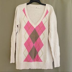 🟣 OLD NAVY Argyle Print V Neck Sweater XL EUC